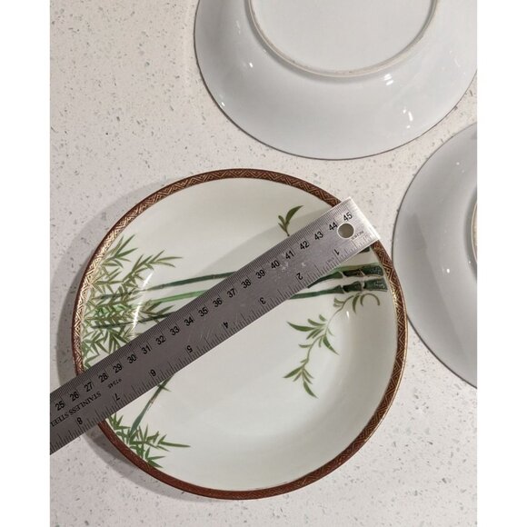 3 soup bowls Kutani Eggshell China 7.5" Bamboo Geometric Border Japan Pre-1930 - Picture 11 of 14